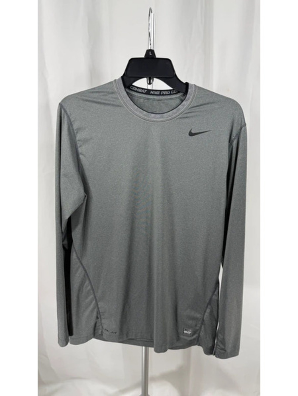 Nike Pro Combat Dri Fit Compression Shirt Mens Large Gray Long Sleeve Base Layer